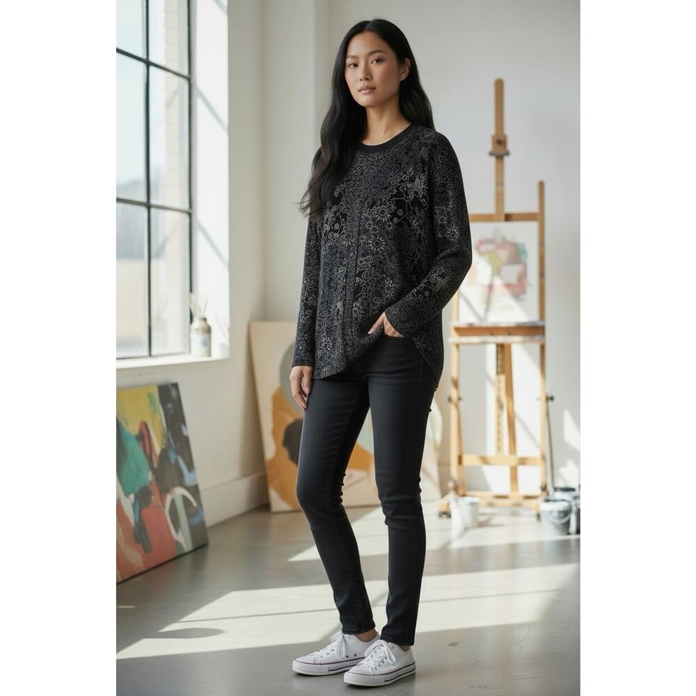 VIKKI VI Womens Slinky Knit Cardigan Black White 1X